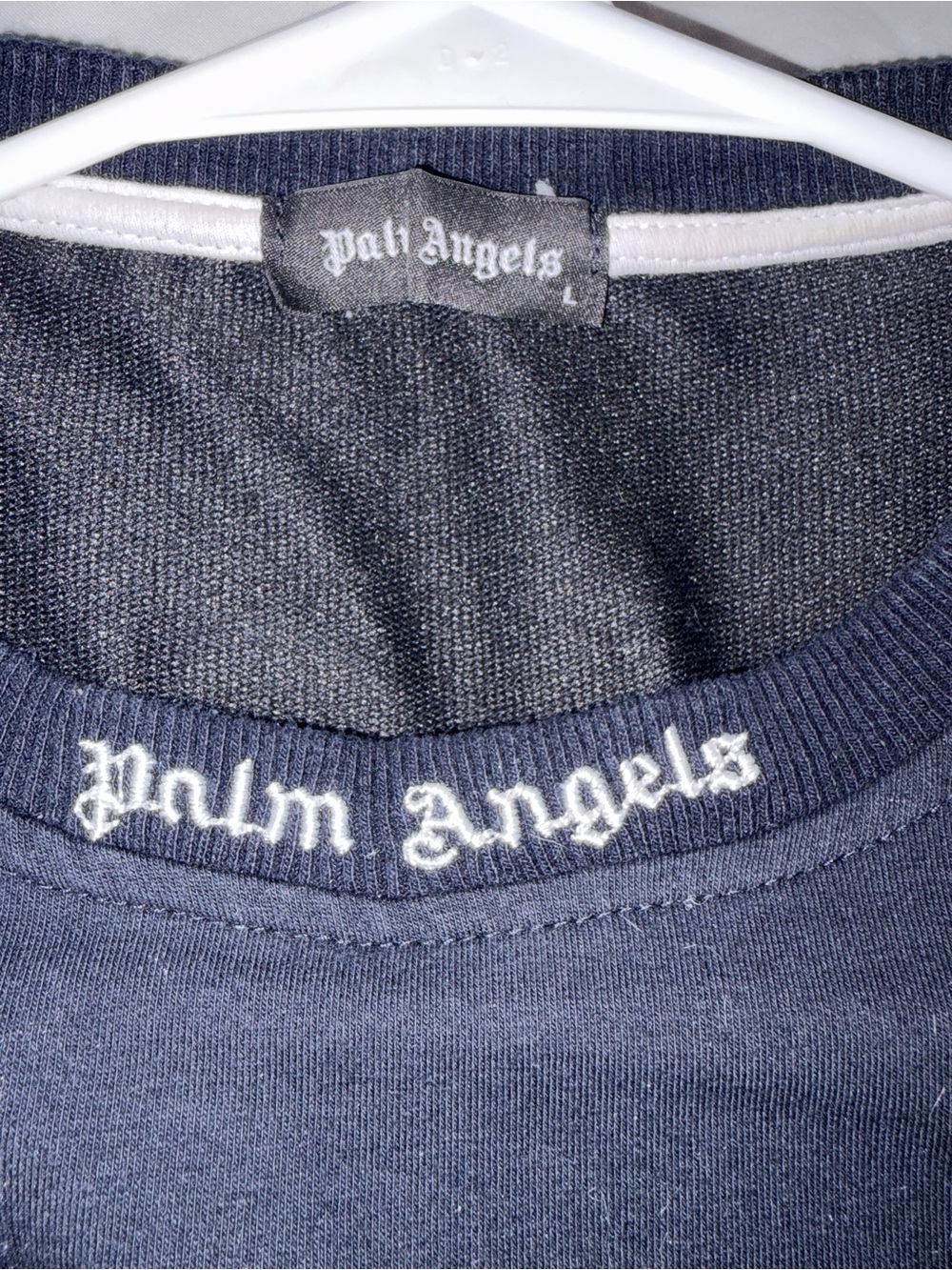 Palm Angels Navy Crewneck with White Logo Embroidery
